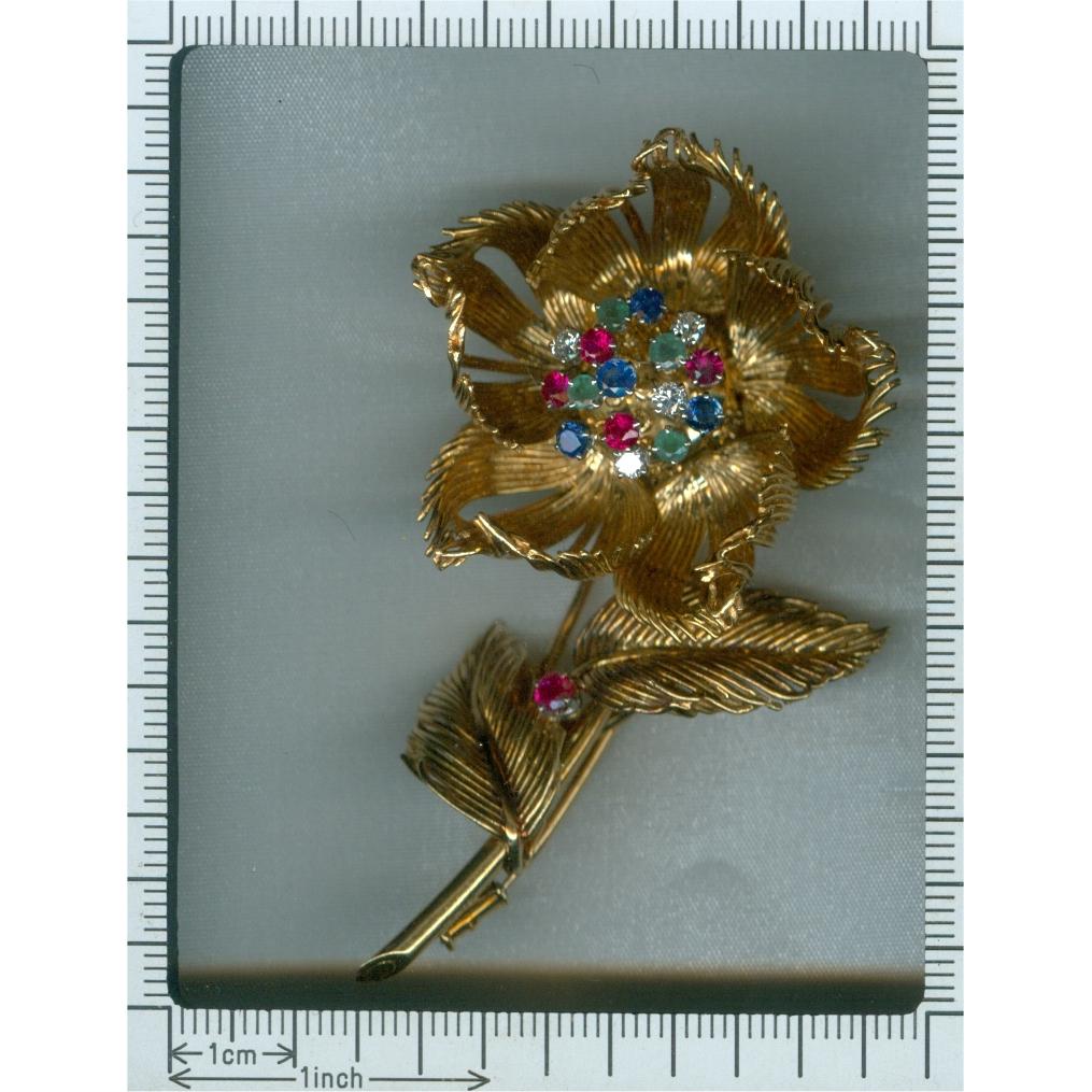 Signed Cartier Vintage Trembleuse Brooch Moveable Flower That Opens or Closes For Sale 8