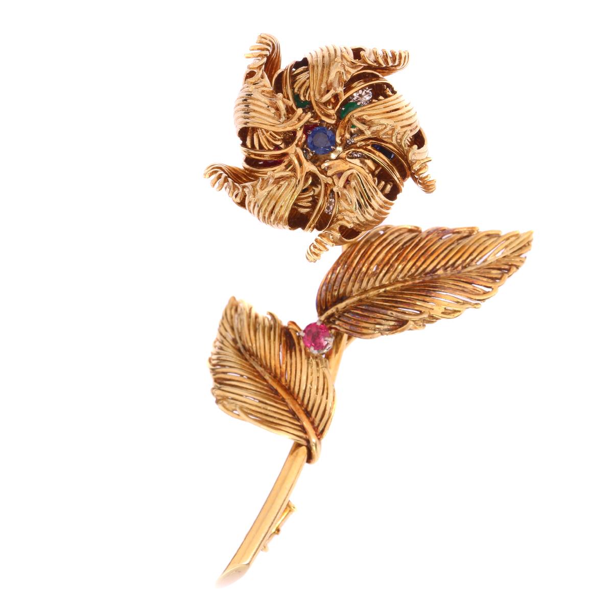Retro Signed Cartier Vintage Trembleuse Brooch Moveable Flower That Opens or Closes For Sale