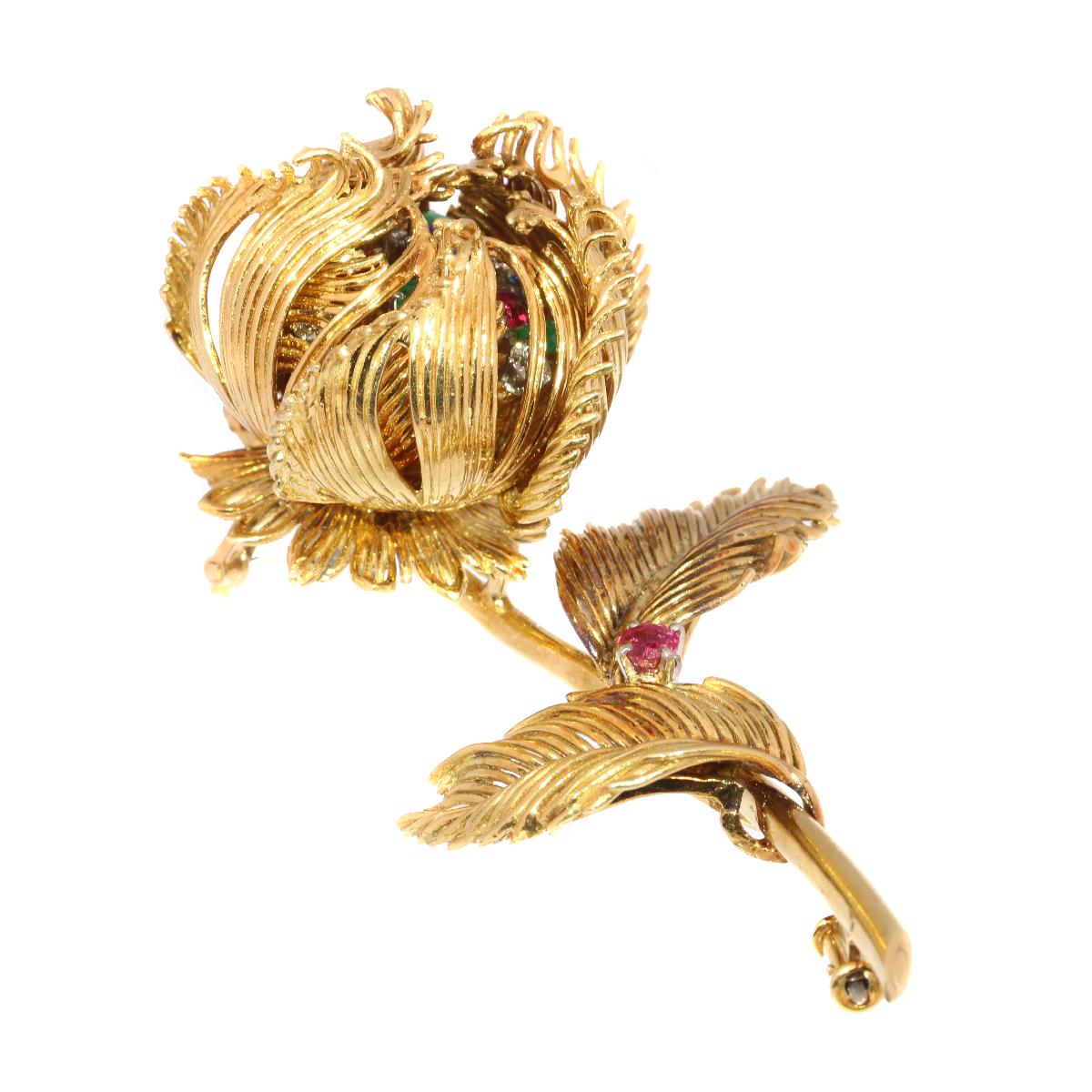 Women's or Men's Signed Cartier Vintage Trembleuse Brooch Moveable Flower That Opens or Closes For Sale