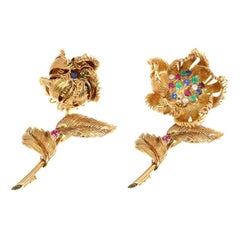 Signed Cartier Vintage Trembleuse Brooch Moveable Flower That Opens or Closes