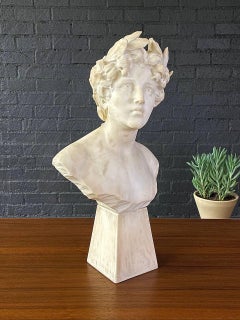 Signed Carved Alabaster Neoclassical Sculpture of Giuseppe Bessi Bust on Stand