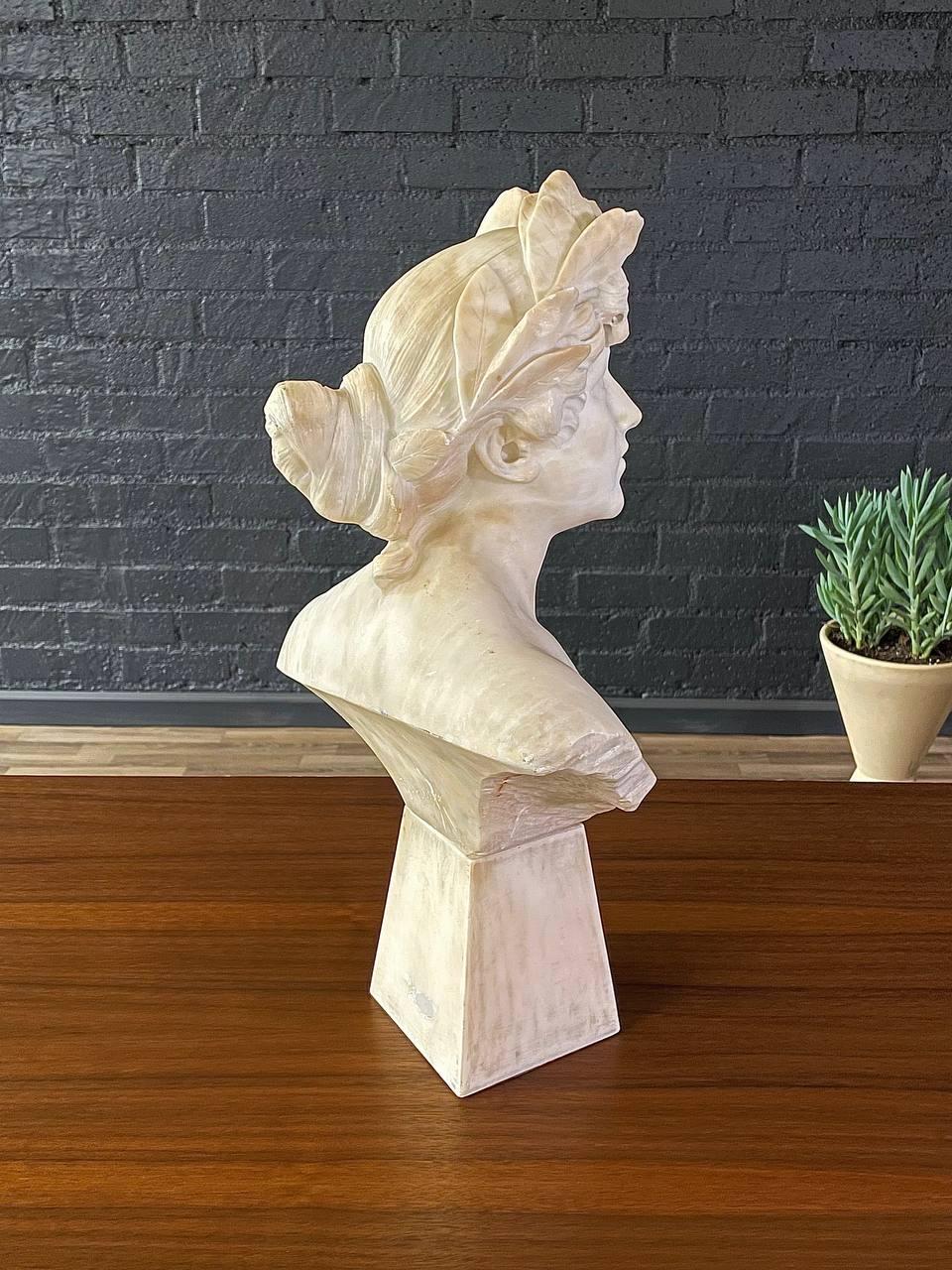Early 20th Century Signed Carved Alabaster Neoclassical Sculpture of Giuseppe Bessi Bust on Stand