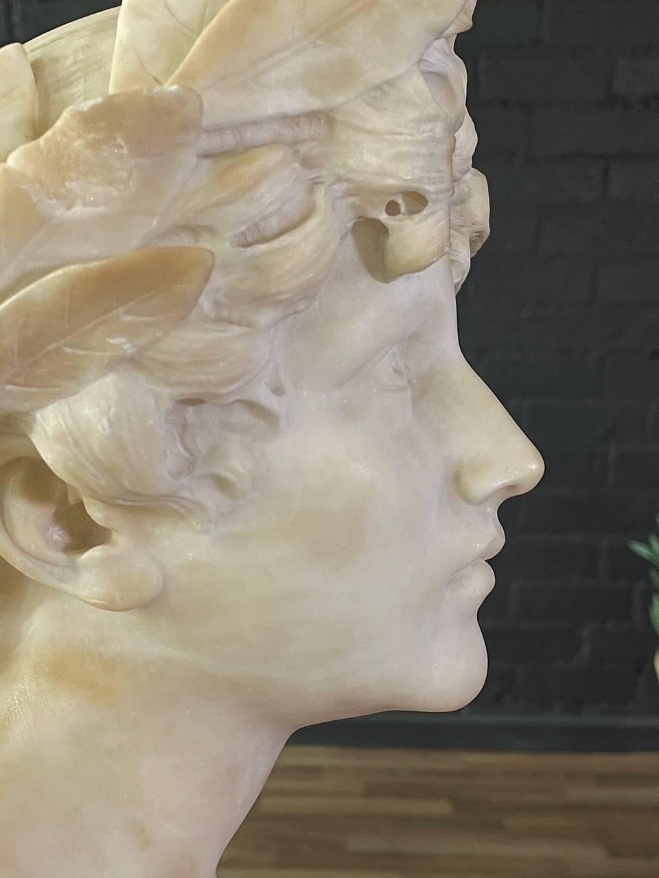 Signed Carved Alabaster Neoclassical Sculpture of Giuseppe Bessi Bust on Stand 3