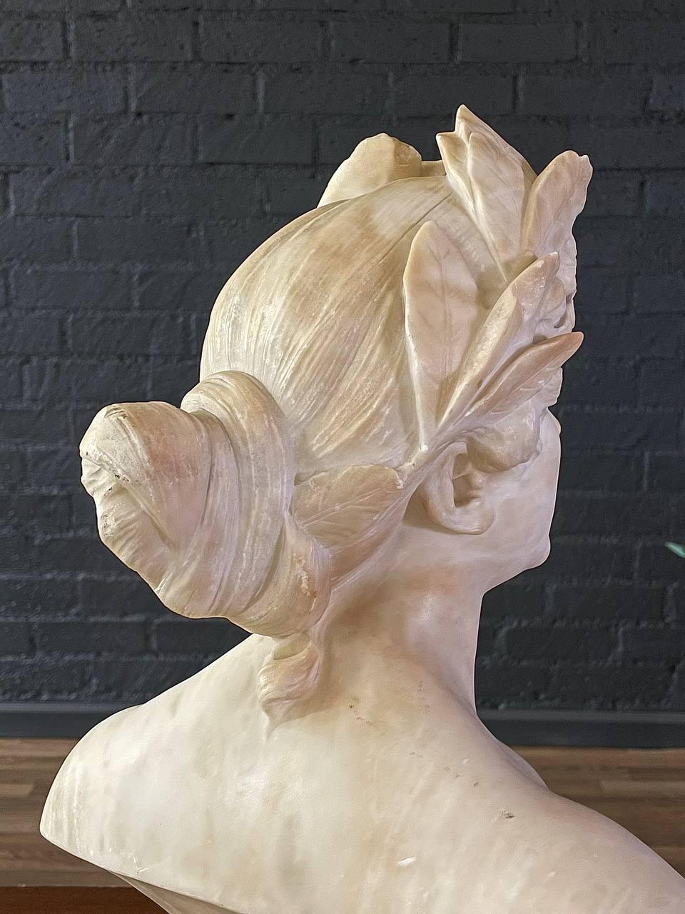 Signed Carved Alabaster Neoclassical Sculpture of Giuseppe Bessi Bust on Stand 4