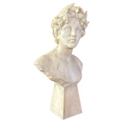 Signed Carved Alabaster Neoclassical Sculpture of Giuseppe Bessi Bust on Stand