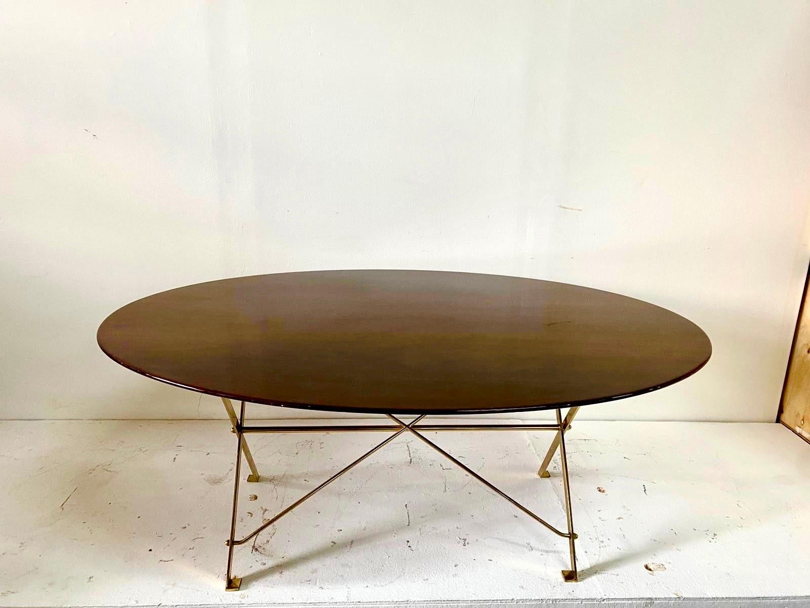 Retains original Azucena label to underside (see pics). Vintage lacquered wood and brass T3 Cavalletto Table by Caccia Dominioni for Azucena 1947. This rare and iconic table features a very heavy brass folding structure with an elegant and thin