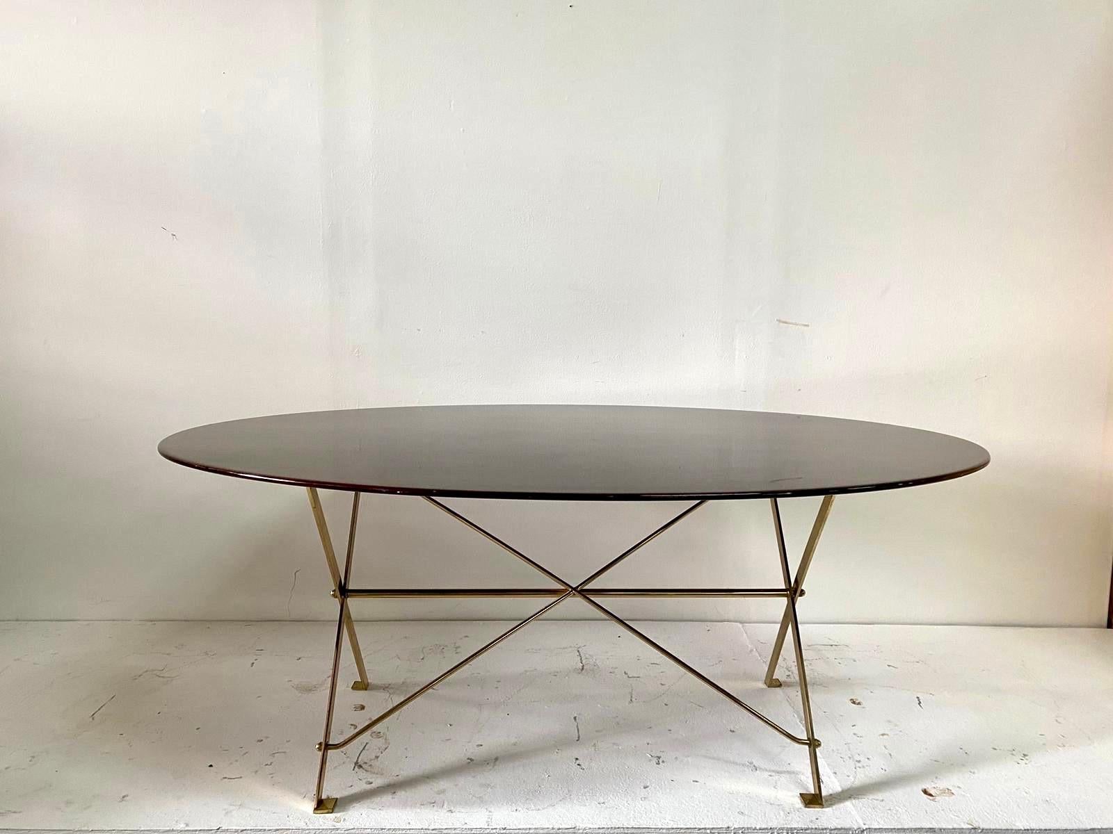 Brass Signed Cavalletto Oval T3 Table by Luigi Caccia Dominioni for Azucena For Sale