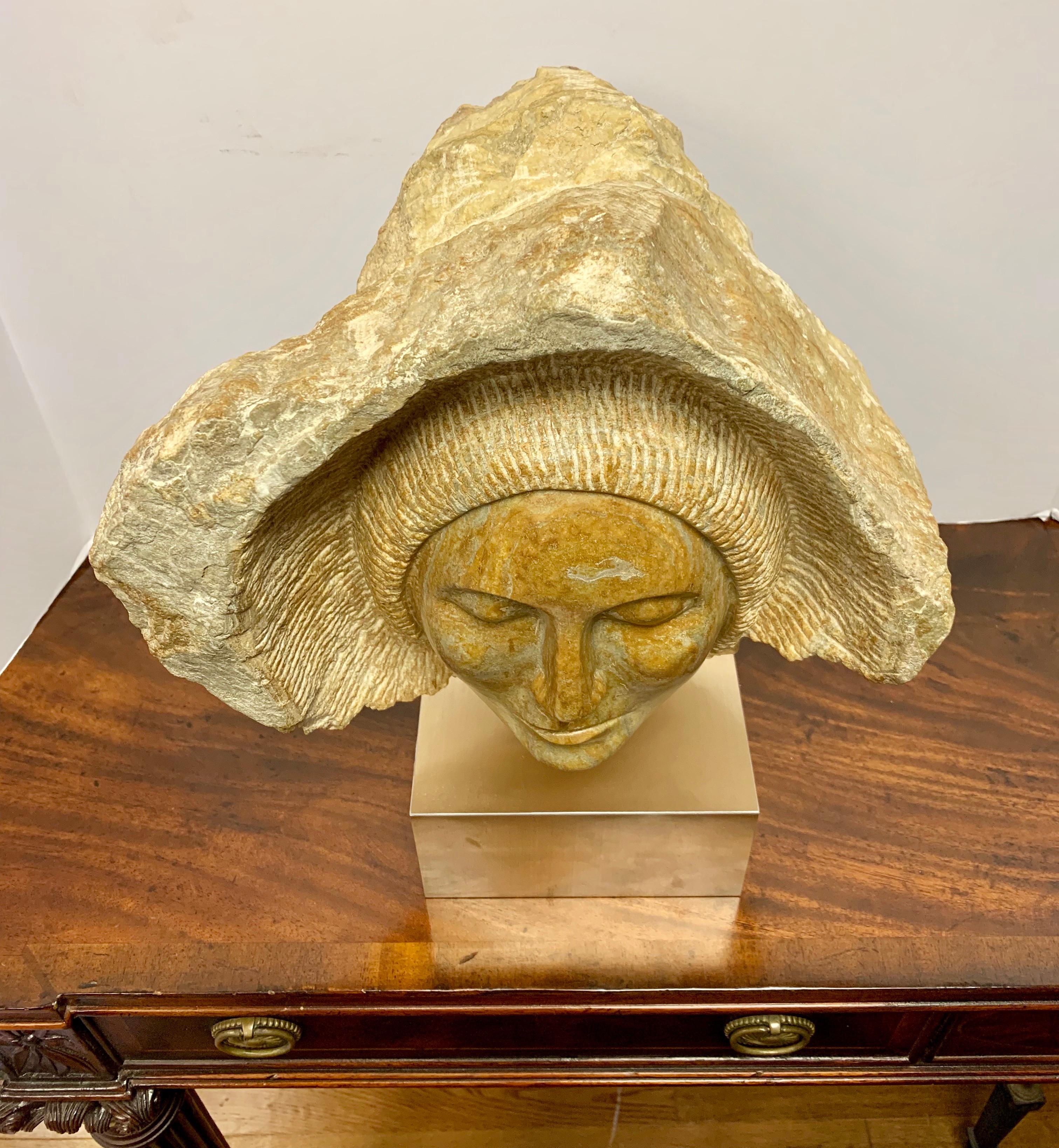 Brass Signed Cecille Sculpture Woman in Repose Alabaster and Cast Stone