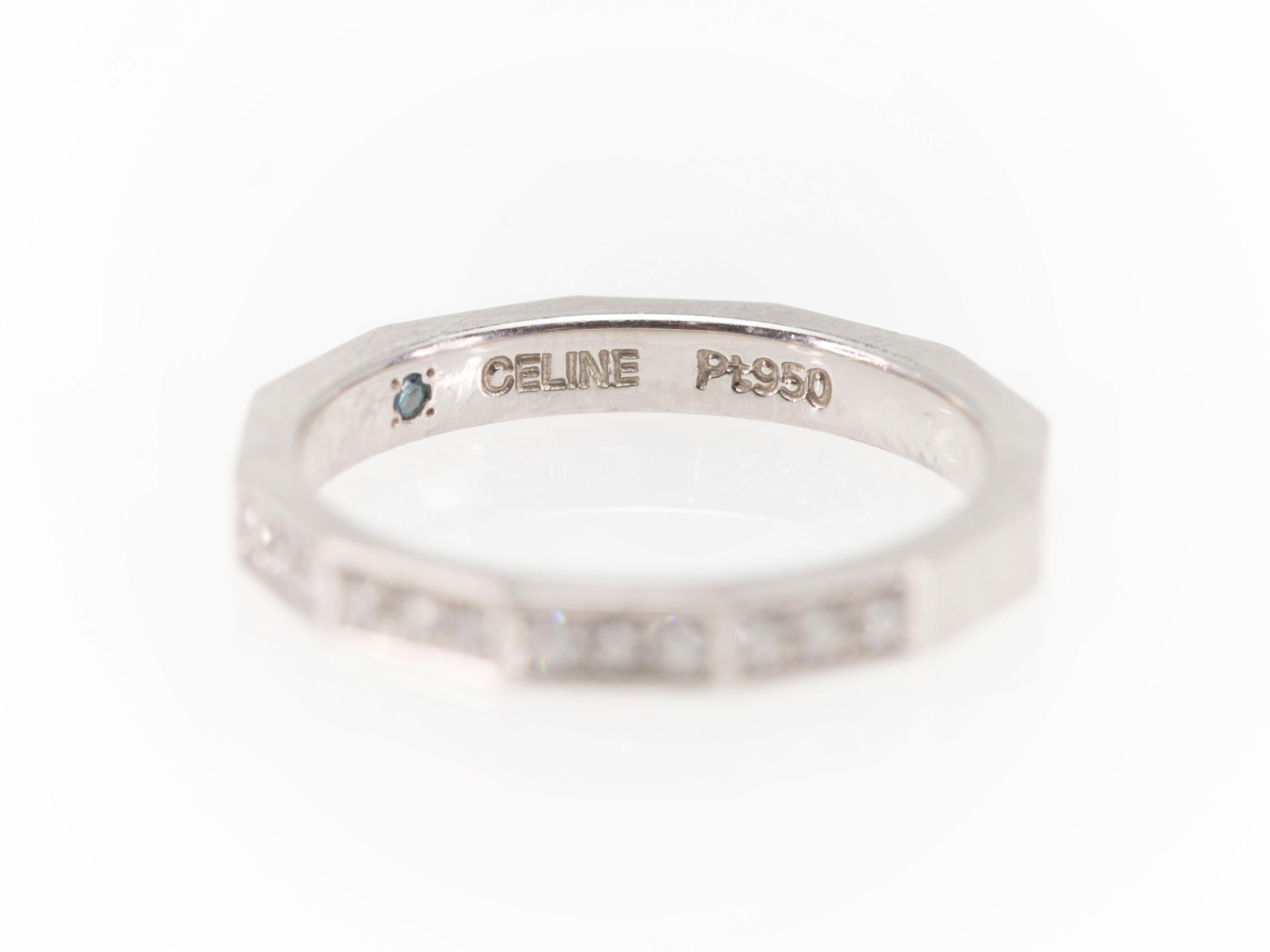 Modern Signed Celine Octagonal Half Diamond and Platinum Wedding Band Ring
