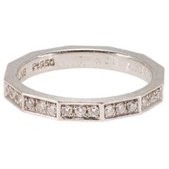 Vintage Signed Celine Octagonal Half Diamond and Platinum Wedding Band Ring