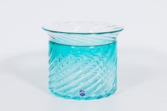 Signed Cenedese Aquamarine Ribbed Balloton Murano Glass Vase, Italy, Circa 1960