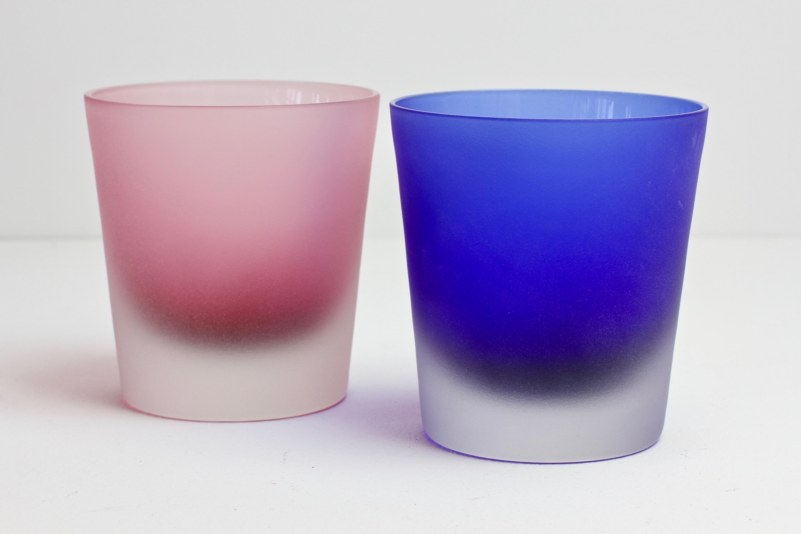 Mid-Century Modern Verres dépolis Scavo His et Her's de couleur rose et bleu signés Cenedese en vente