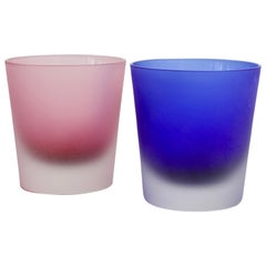 Firmato Cenedese Scavo in vetro smerigliato per lui e per lei, rosa e blu