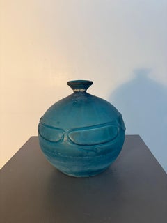 Signed Cenedese Murano Blue Sculptural Art Glass Vase