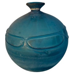 Signed Cenedese Murano Blue Sculptural Art Glass Vase