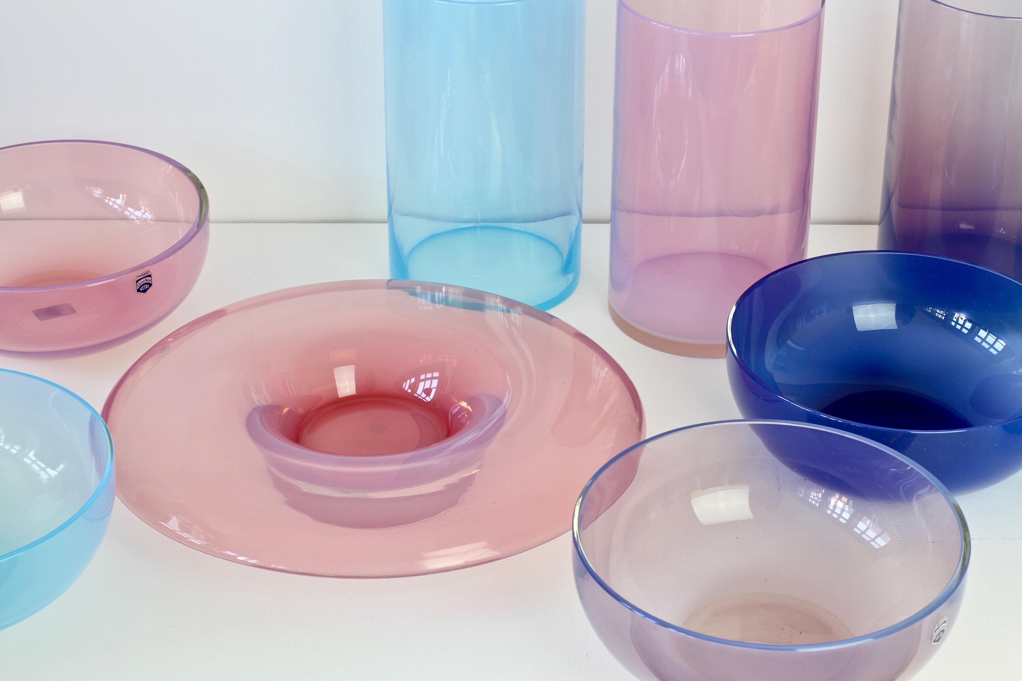 Mid-Century Modern Signed Cenedese Murano Glass Set / Ensemble Vibrantly Coloured Glass Bowls Vases