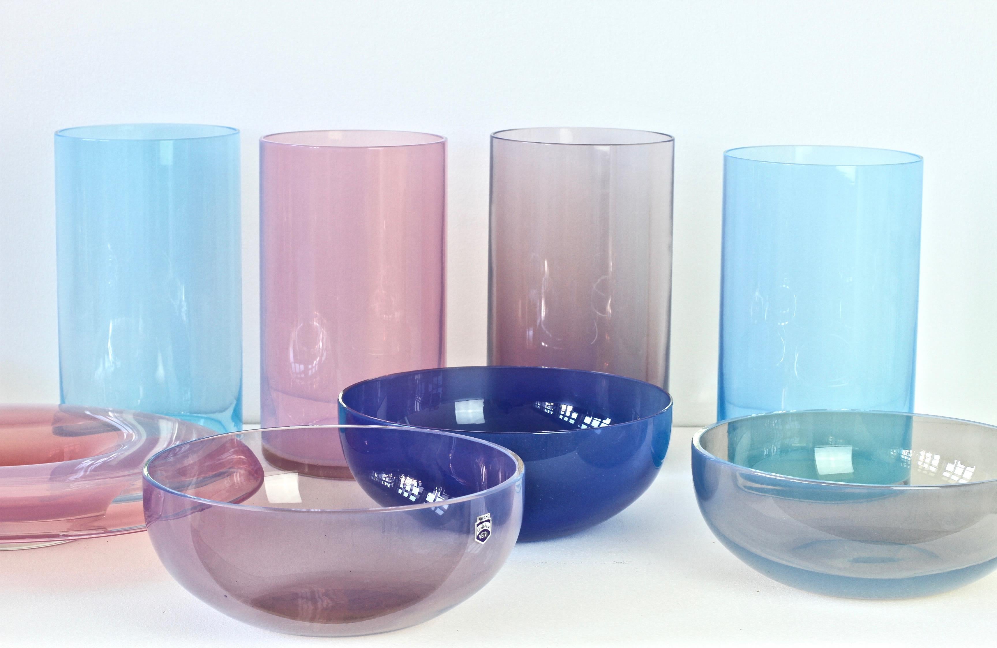 Italian Signed Cenedese Murano Glass Set / Ensemble Vibrantly Coloured Glass Bowls Vases