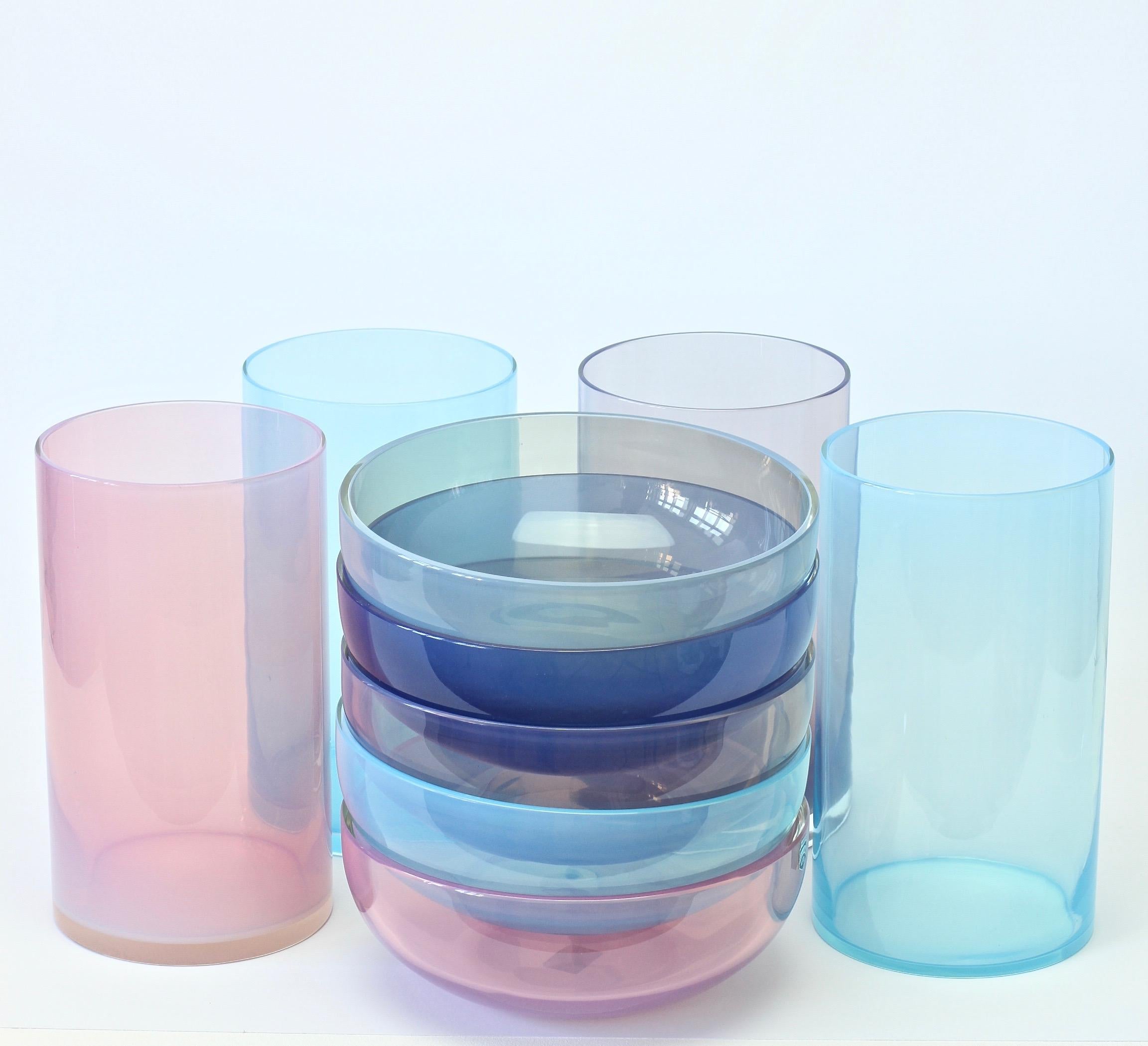 Signed Cenedese Murano Glass Set / Ensemble Vibrantly Coloured Glass Bowls Vases 1