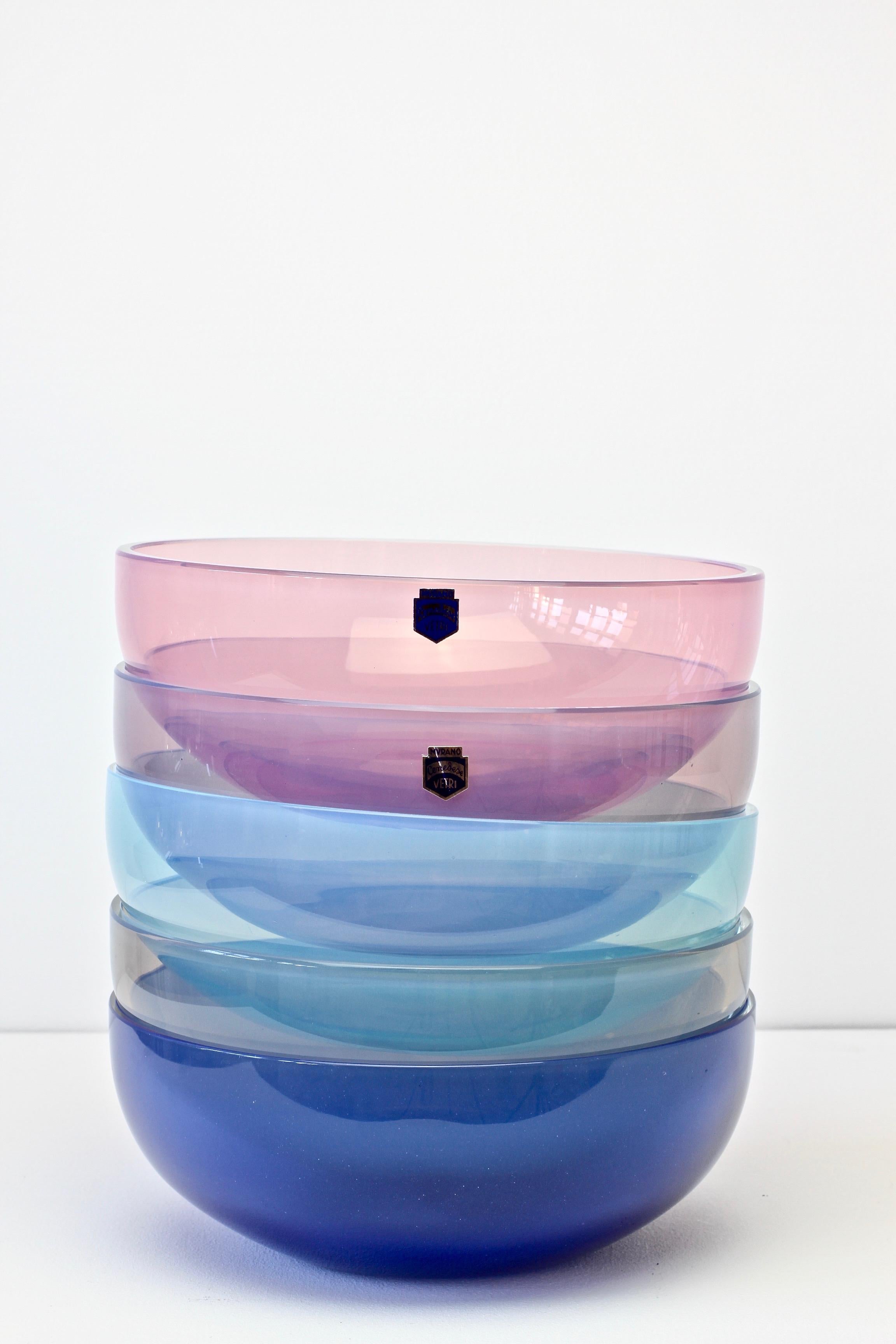 Signed Cenedese Murano Glass Set / Ensemble Vibrantly Coloured Glass Bowls Vases 3