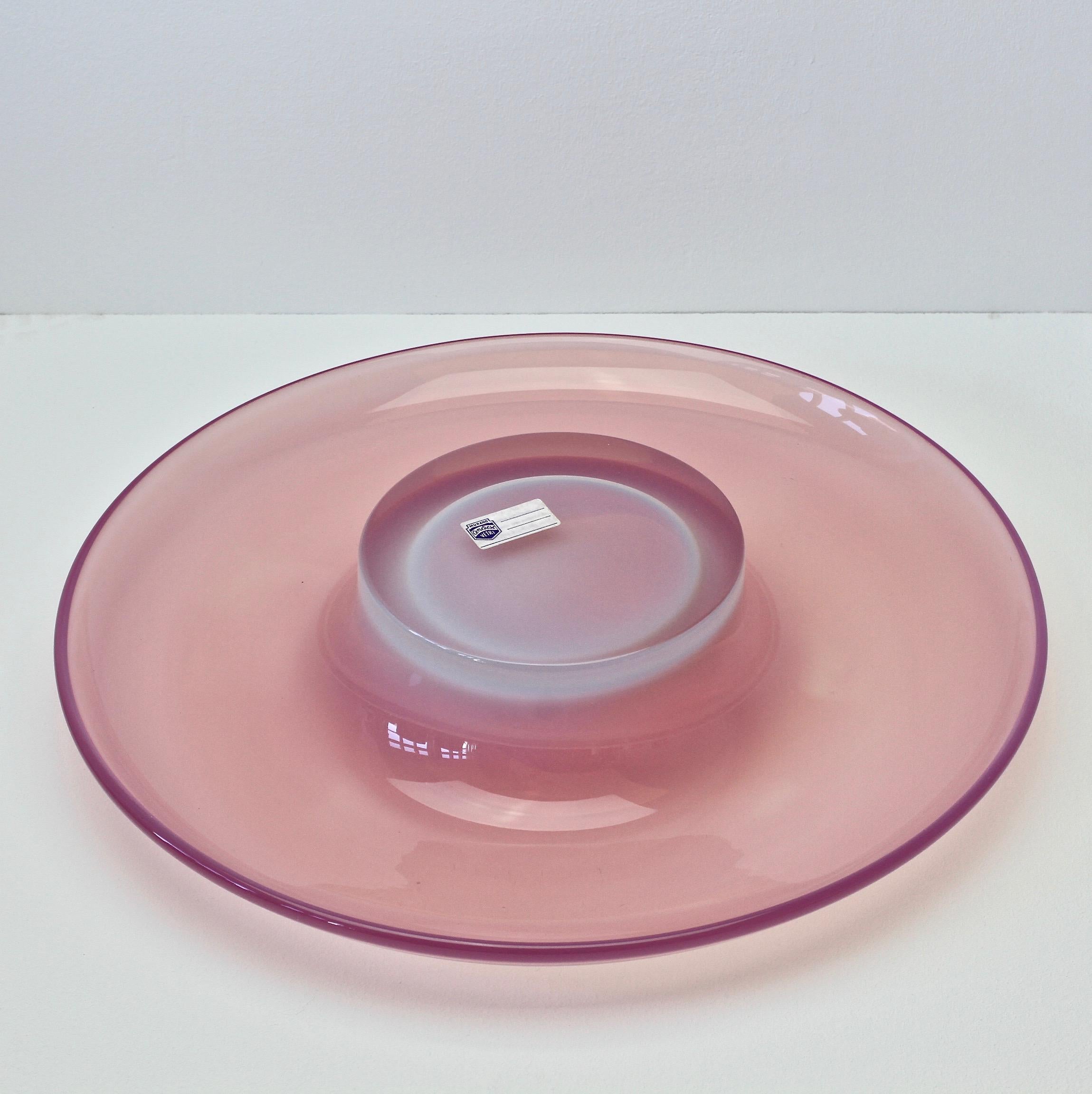 Signed Cenedese Murano Glass Vibrantly Colored Pink 'Jellyfish' Serving Bowl 1