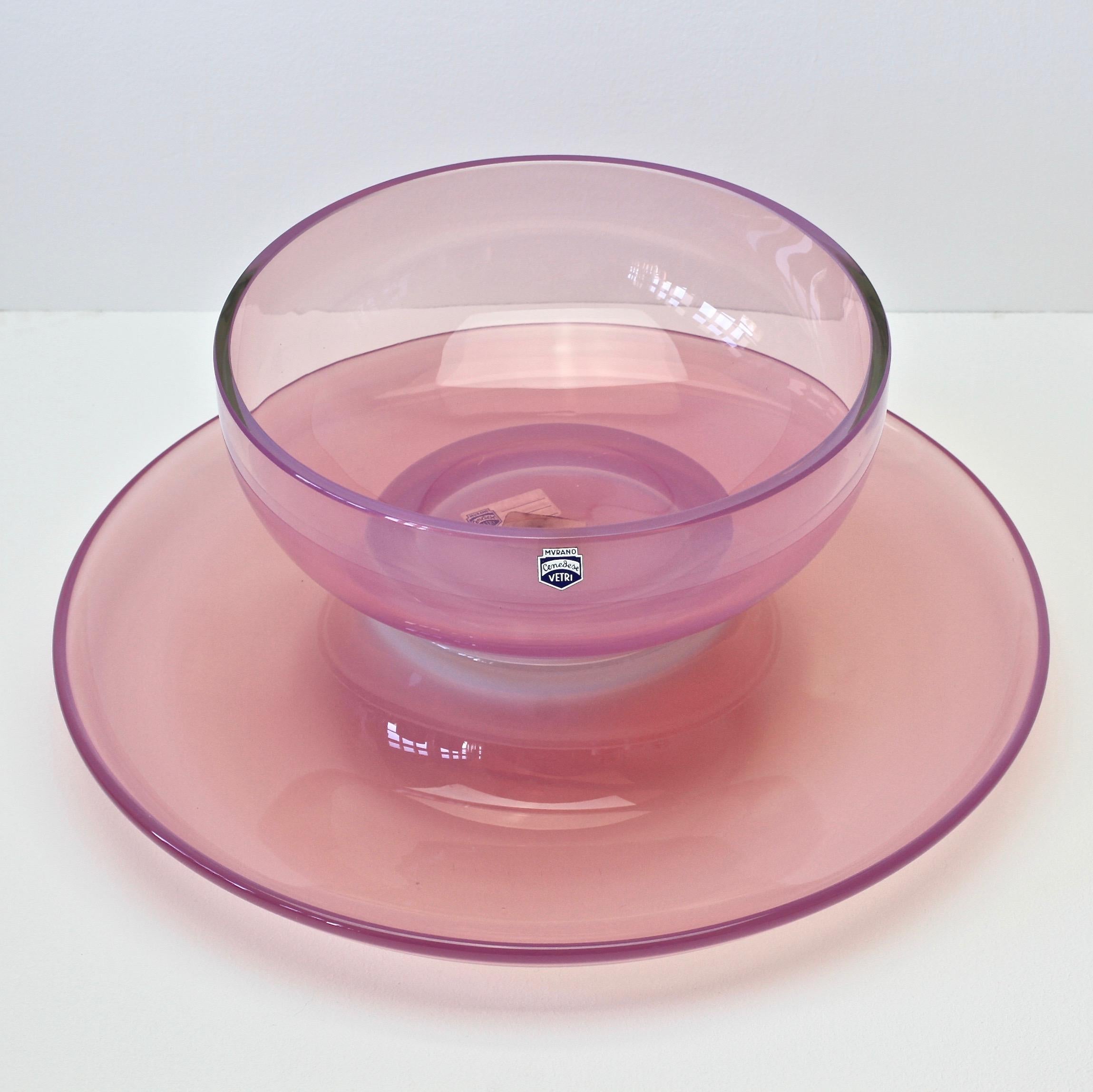 Signed Cenedese Murano Glass Vibrantly Colored Pink 'Jellyfish' Serving Bowl 3