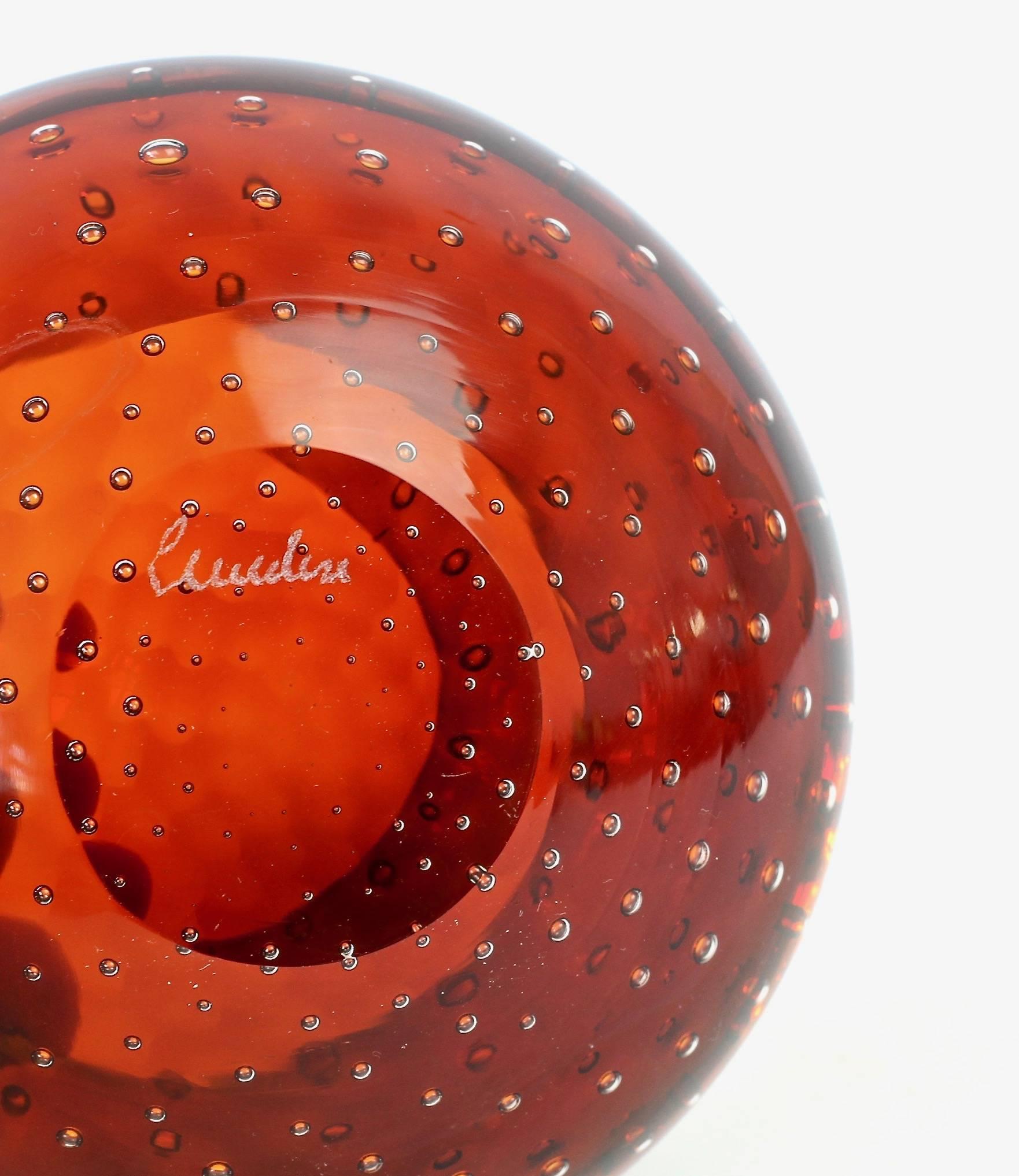 Signed Cenedese Mid-Century Vintage Italian Amber Murano Bubble Glass Bowl (Italienisch)
