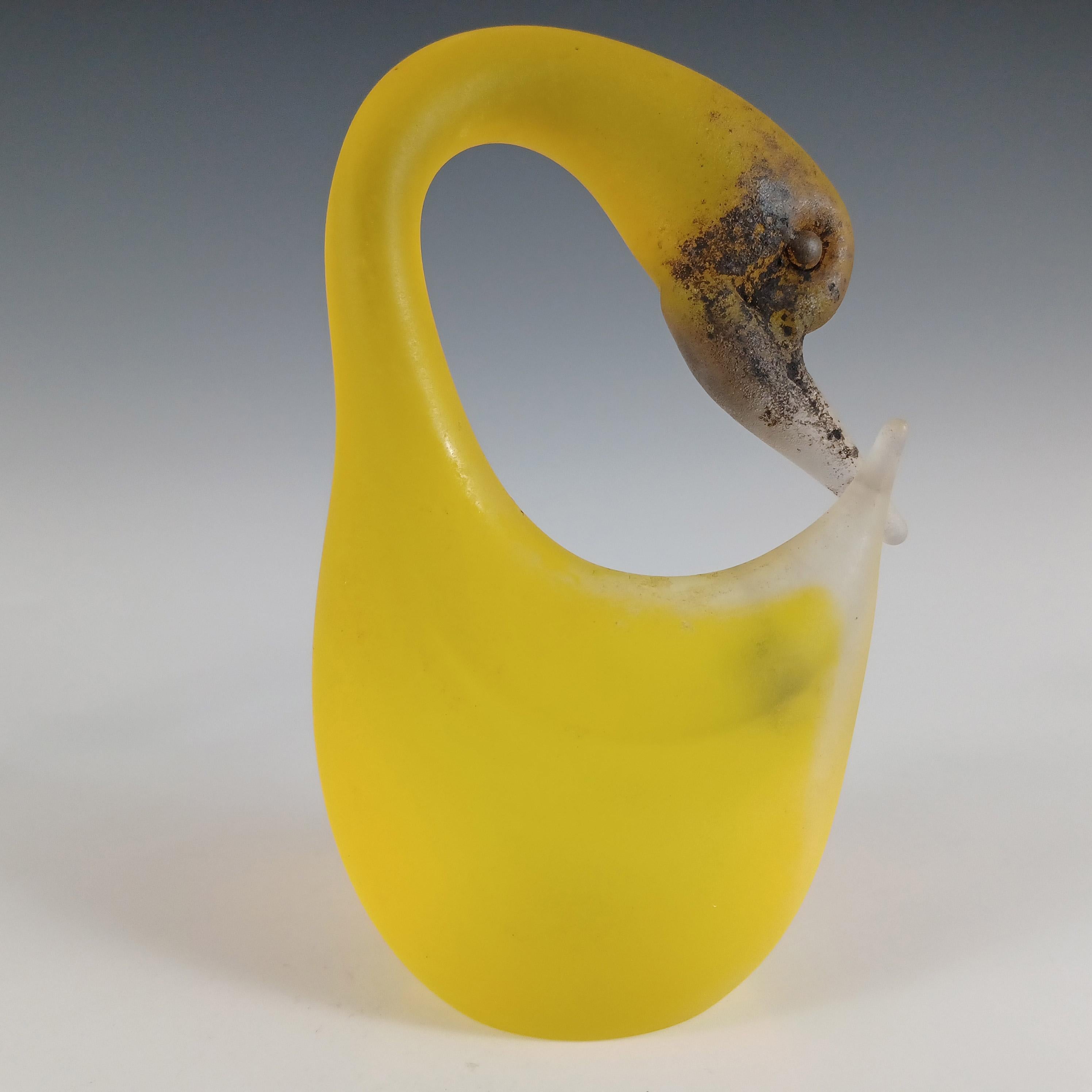 SIGNED Cenedese Murano 'Scavo' Yellow Glass Swan Sculpture For Sale 2
