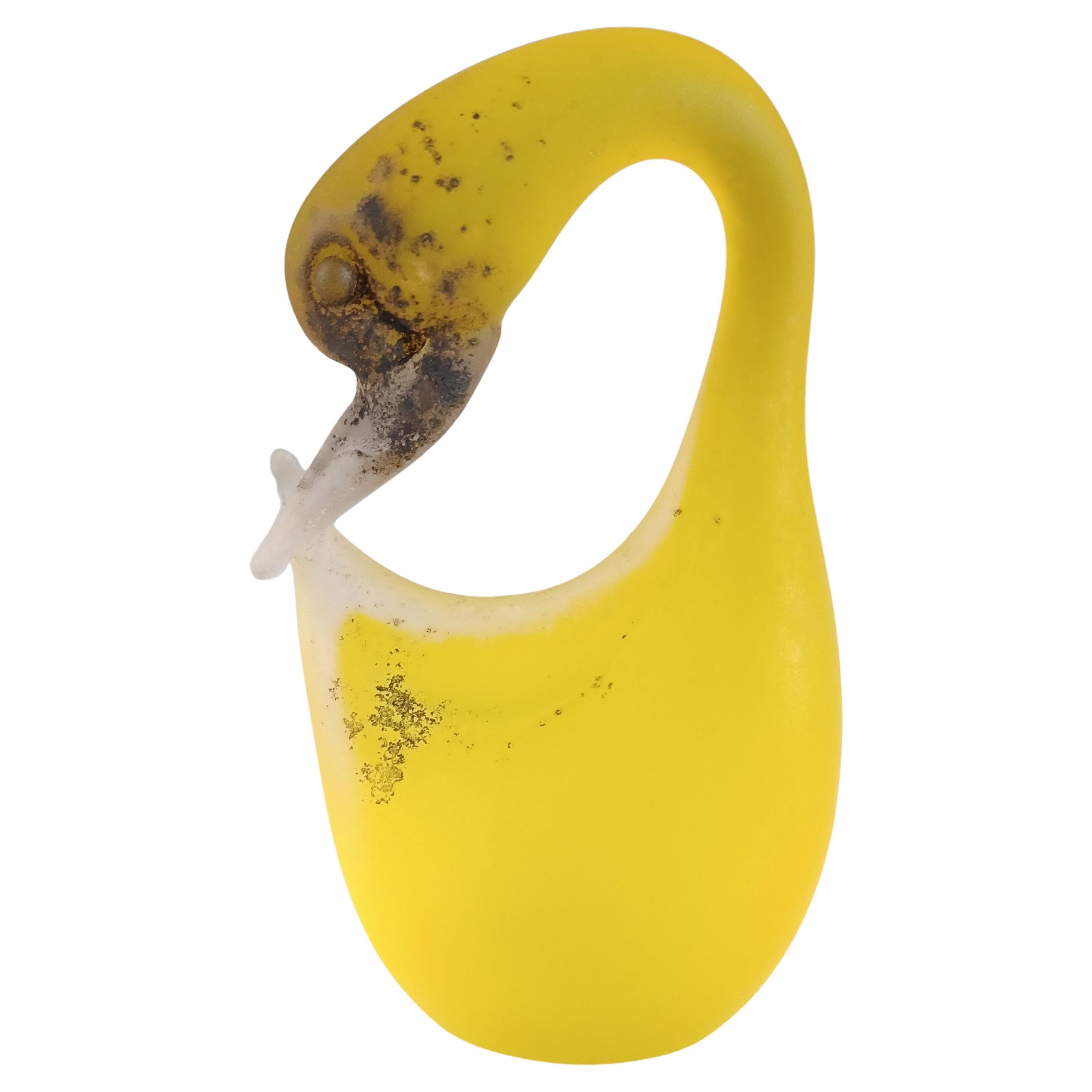 SIGNED Cenedese Murano 'Scavo' Yellow Glass Swan Sculpture For Sale