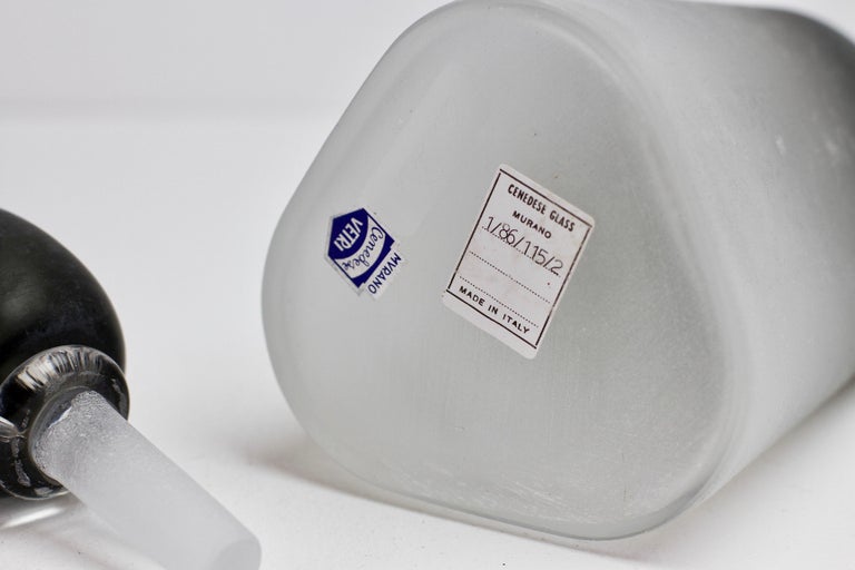 Signed Cenedese Scavo Bottle or Flask with His and Her's Frosted