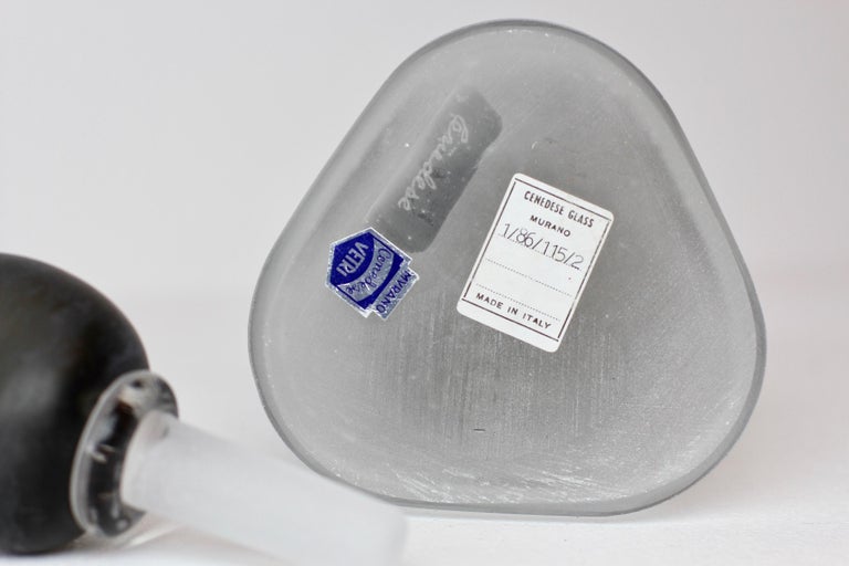 Signed Cenedese Scavo Bottle or Flask with His and Her's Frosted