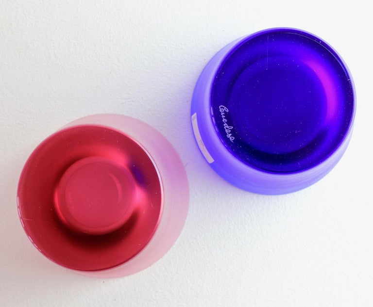 Signed Cenedese Scavo Bottle or Flask with His and Her's Frosted