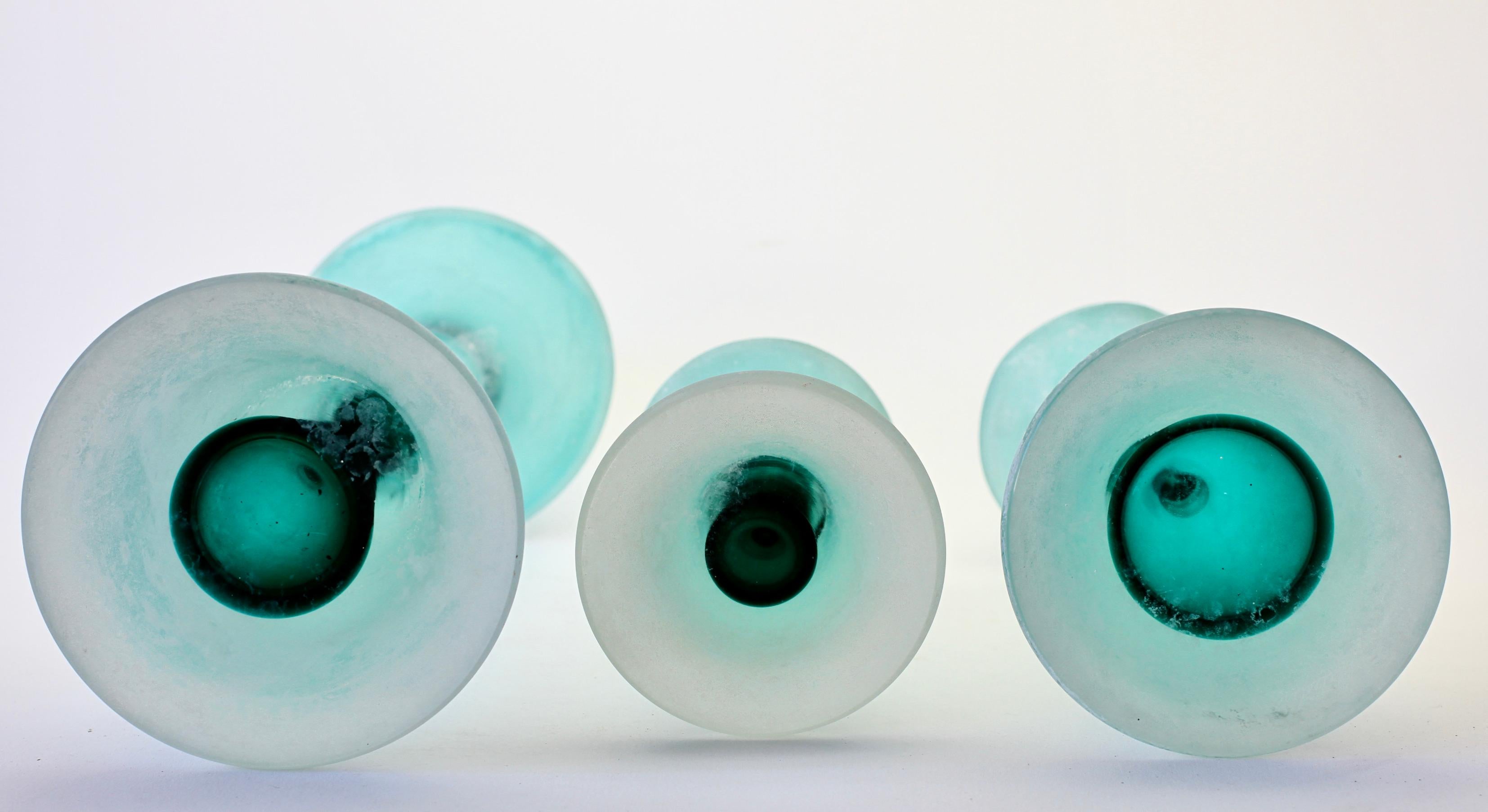 Signed Cenedese Tall Trio / Set of Turquoise Murano Glass Candlestick Holders For Sale 9