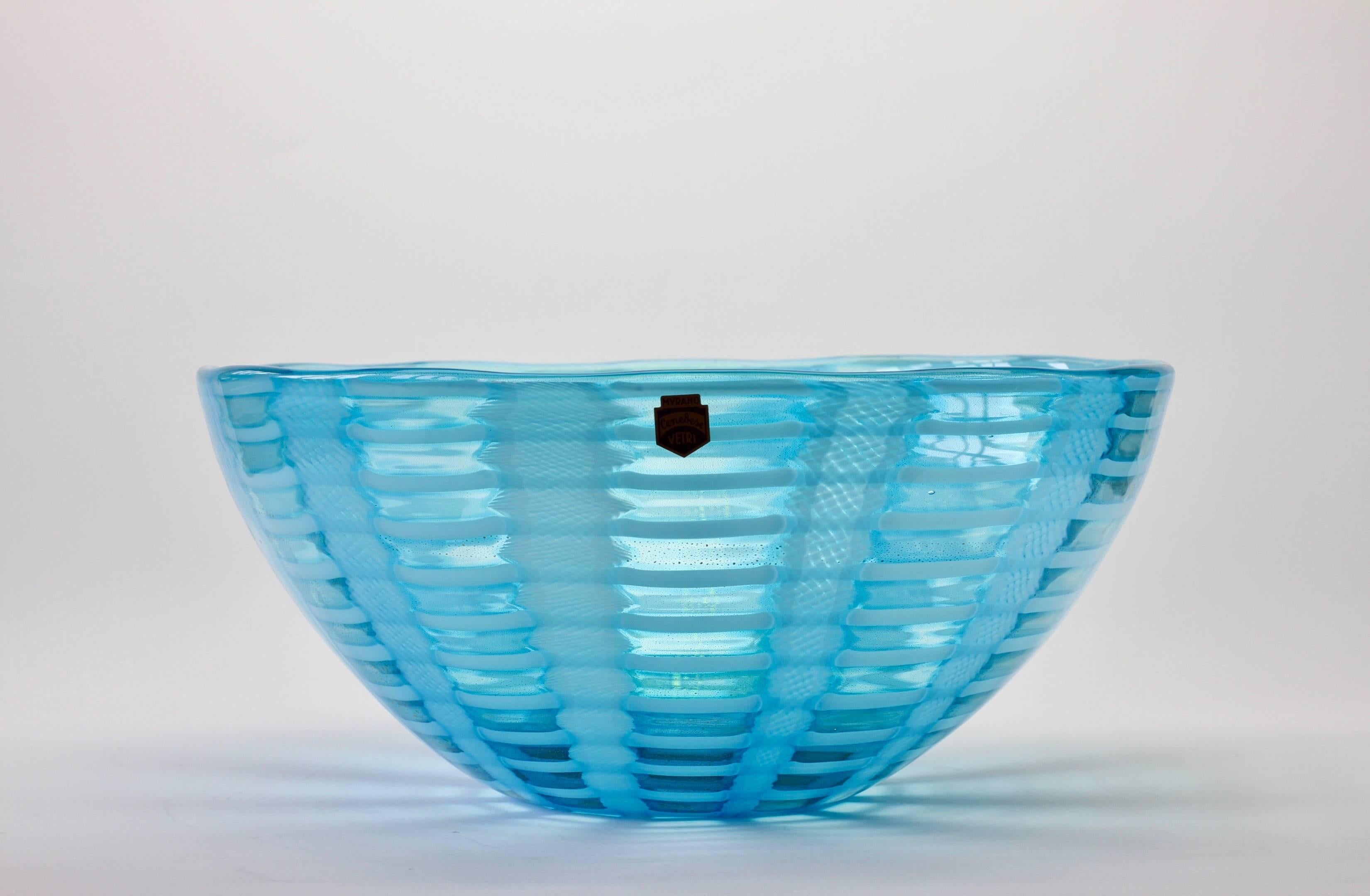 Signed Cenedese art glass bowl part of a limited edition called ‘Tessuti’, made in the early 2000s. This is a magical piece of Murano glass - measuring a large 30cms / 12 inches in diameter and displaying some exquisite Italian glass techniques.