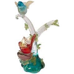 Signed Cenedese Vetri Murano Glass Italy Multicolor Large Bird Sculpture, 1970s