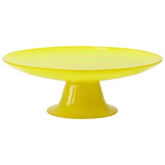 Signed Cenedese Vintage Murano Glass Vibrantly Colored Yellow Glass Cake Stand 