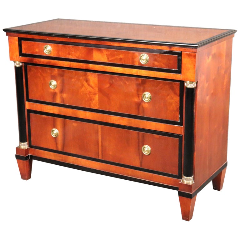 Signed Century French Empire Style Ebonized Walnut and Bronze Commode