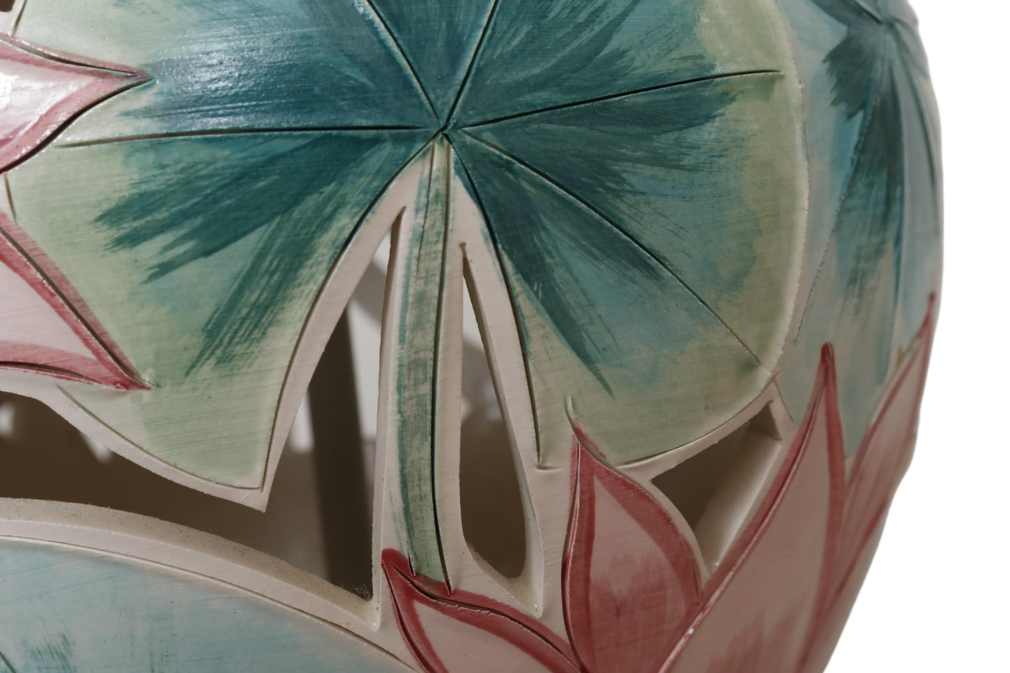 Signed Ceramic Floral Ginger Jar Table Lamps, a Pair For Sale 1
