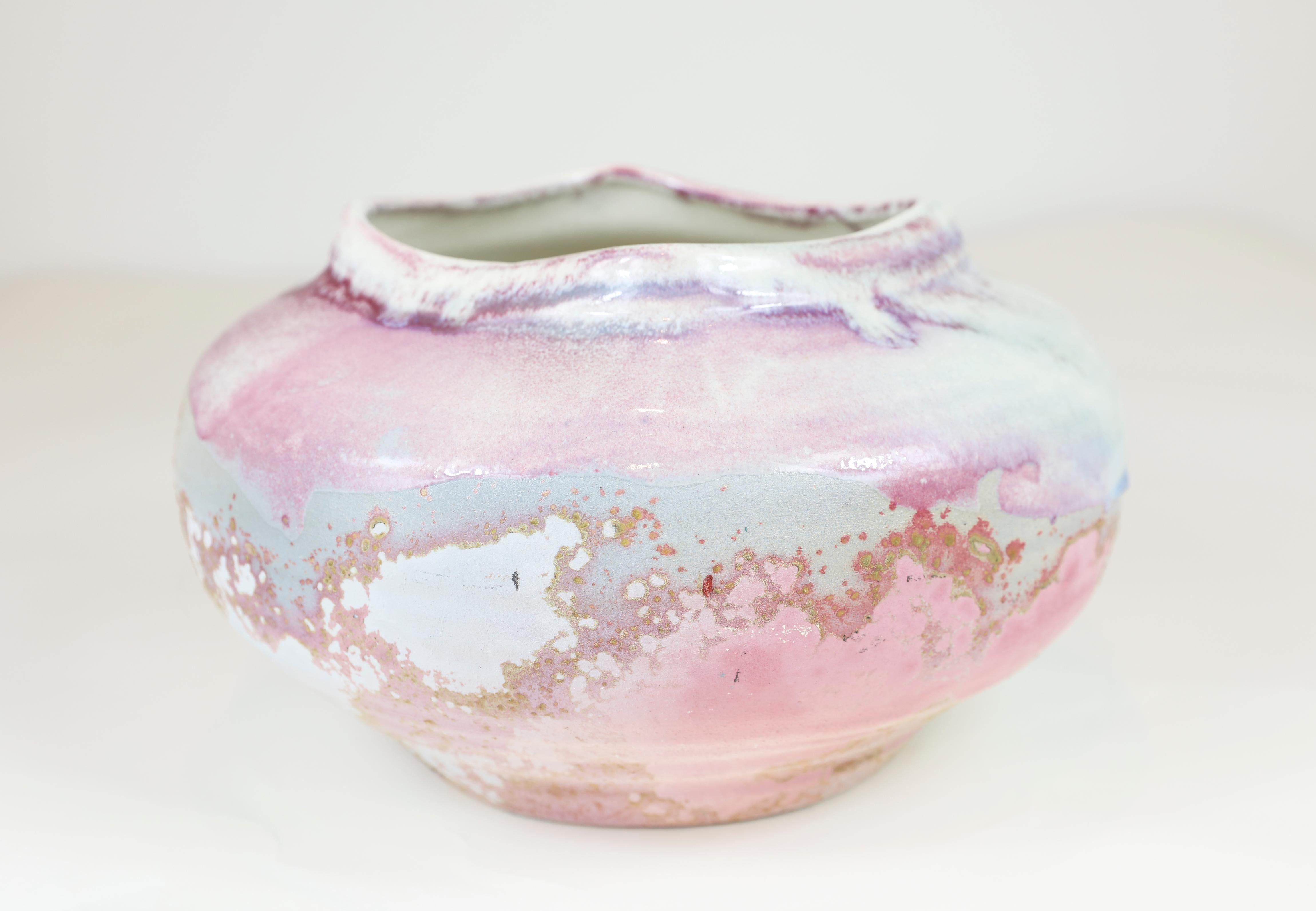 Signed Ceramic Gallery Vase In Good Condition In Bridgehampton, NY