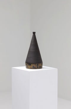 Signed Ceramic Vase, 1963 with Black Glaze Finish
