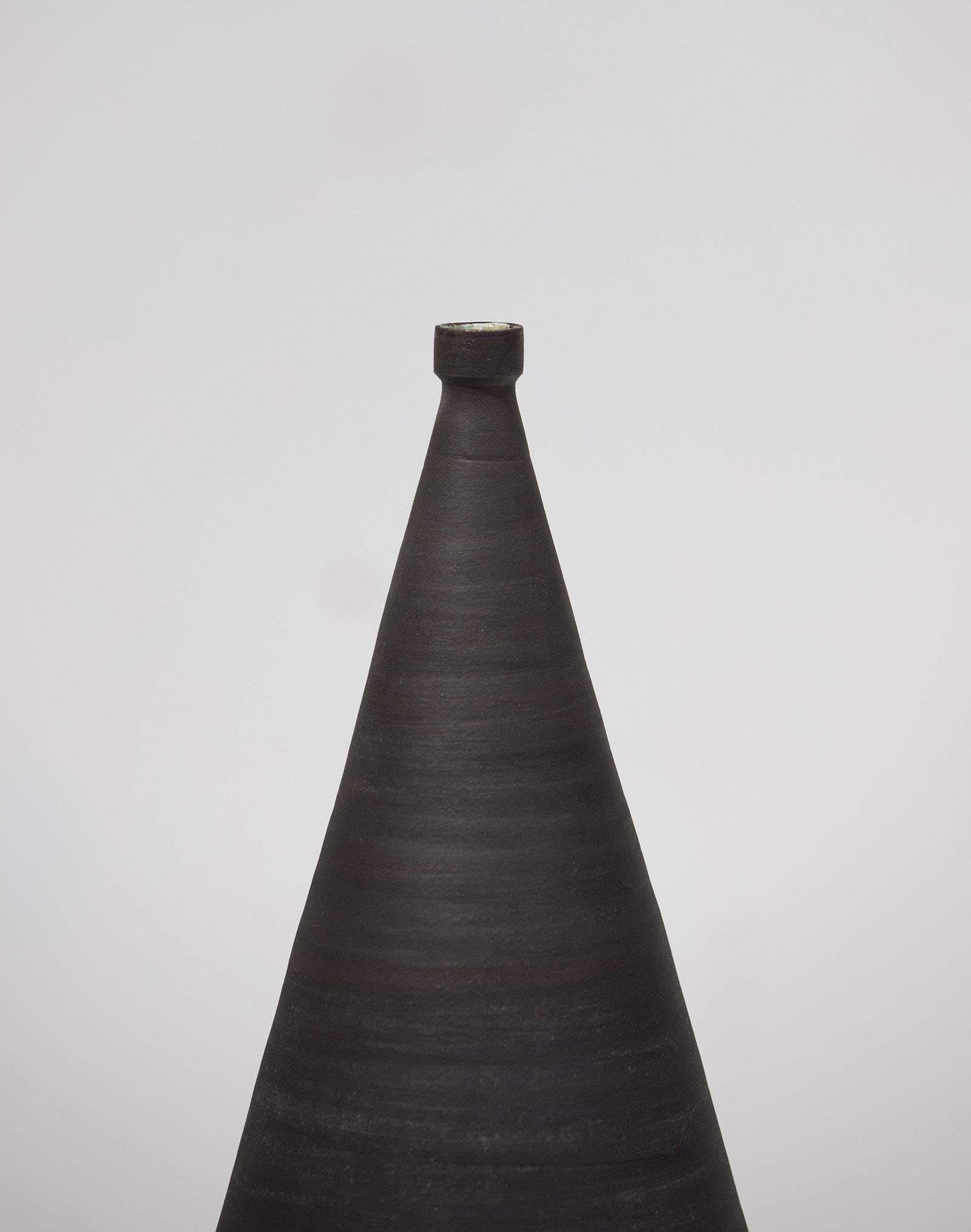 Glazed Signed Ceramic Vase, 1963 with Black Glaze Finish For Sale