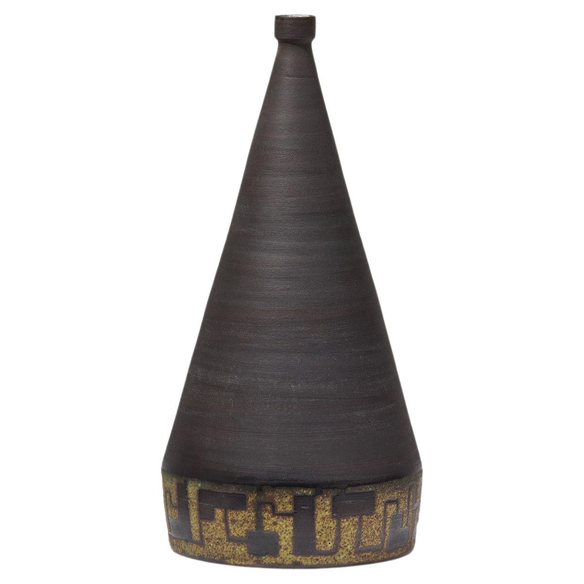 Signed Ceramic Vase, 1963 with Black Glaze Finish For Sale