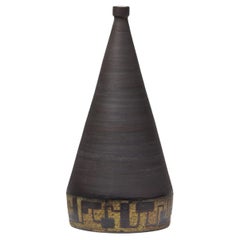 Signed Ceramic Vase, 1963 with Black Glaze Finish