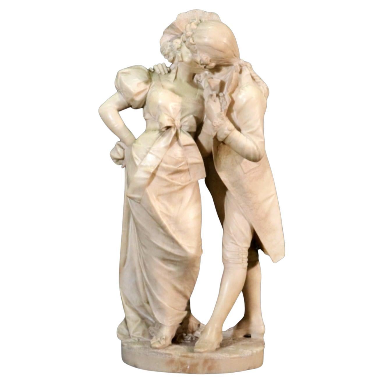 Signed Cesare Lapini of Florence Italy Carved Alabaster Sculpture Kissing Lovers