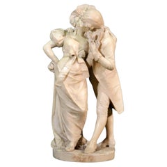 Signed Cesare Lapini of Florence Italy Carved Alabaster Sculpture Kissing Lovers