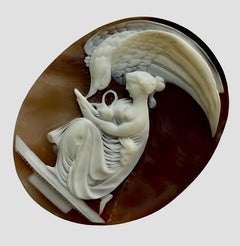 Signed Ch. Schmoll cameo, Greek goddess Hebe & Zeus as eagle, circa 1880 antique