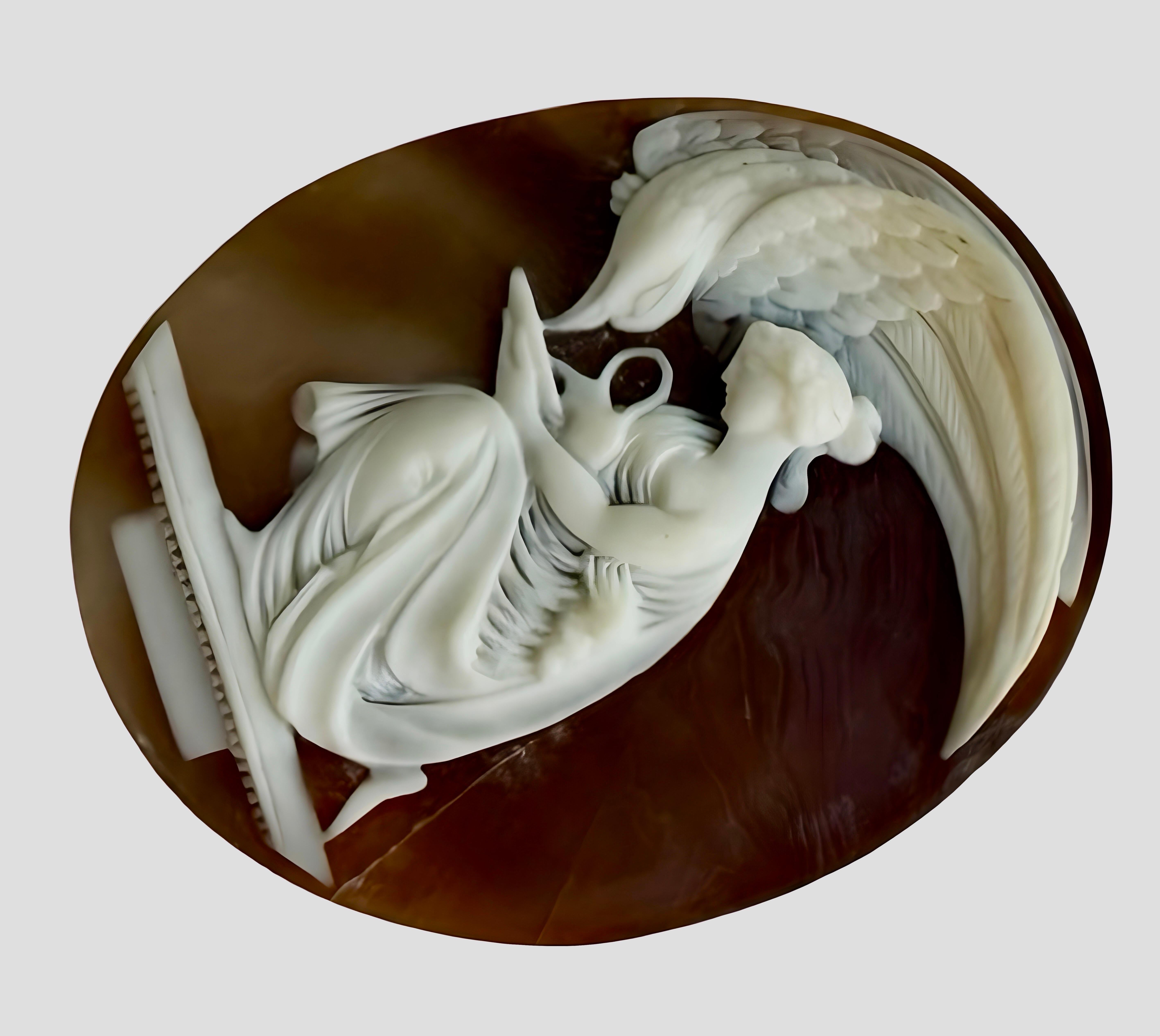 Signé Ch. Camée antique Schmoll, déesse grecque Hébé et Zeus en aigle, vers 1880 Unisexe en vente