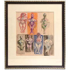 Signed Chamberlain Watercolor Midcentury Custom Museum Framed