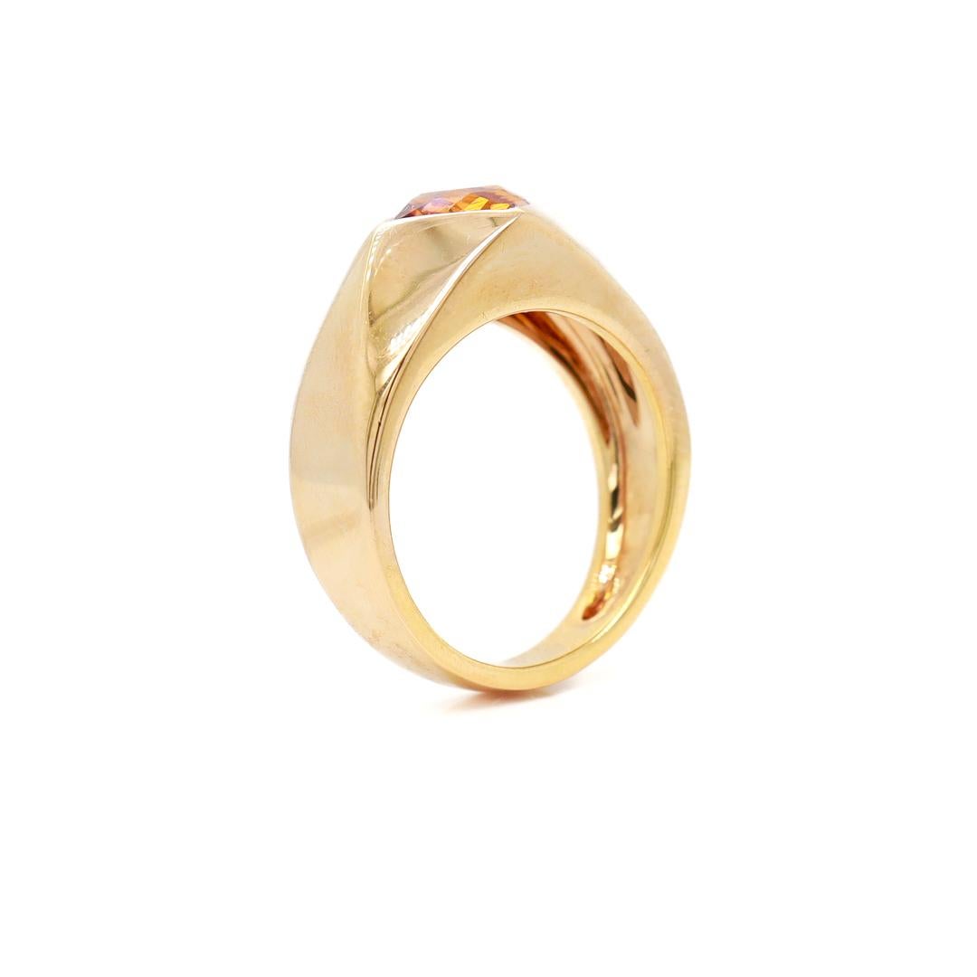 Signed Chanel 18K Gold & Princess Cut Citrine Gemstone Cocktail Ring For Sale 7