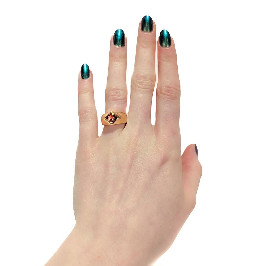 Signed Chanel 18K Gold & Princess Cut Citrine Gemstone Cocktail Ring For Sale 8