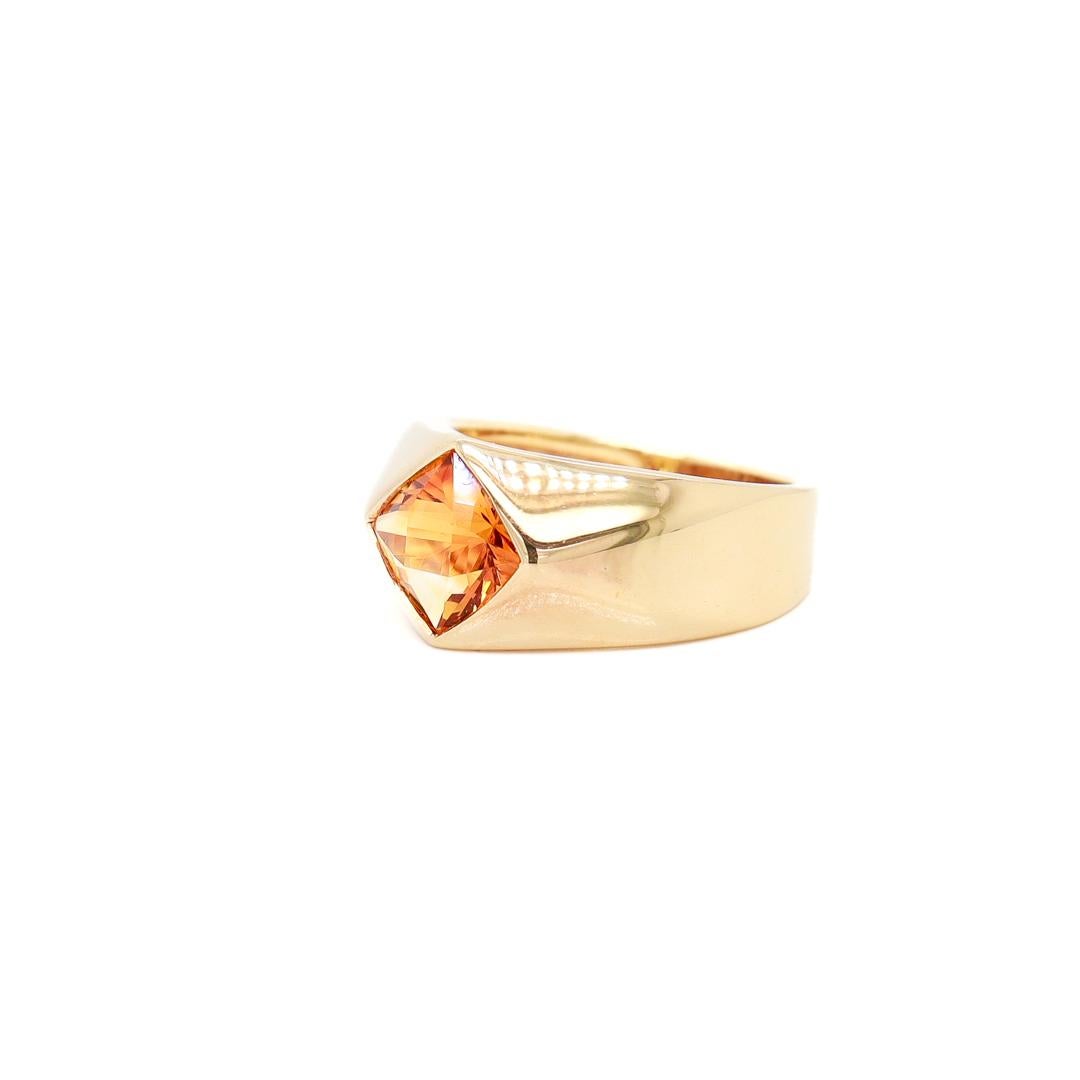 Signed Chanel 18K Gold & Princess Cut Citrine Gemstone Cocktail Ring In Good Condition For Sale In Philadelphia, PA